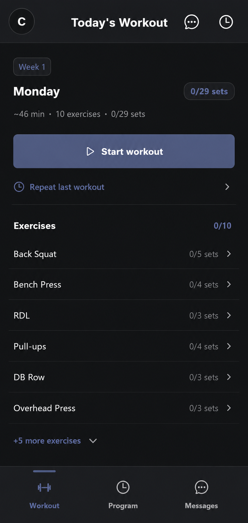 37 Training client workout logging screen.
