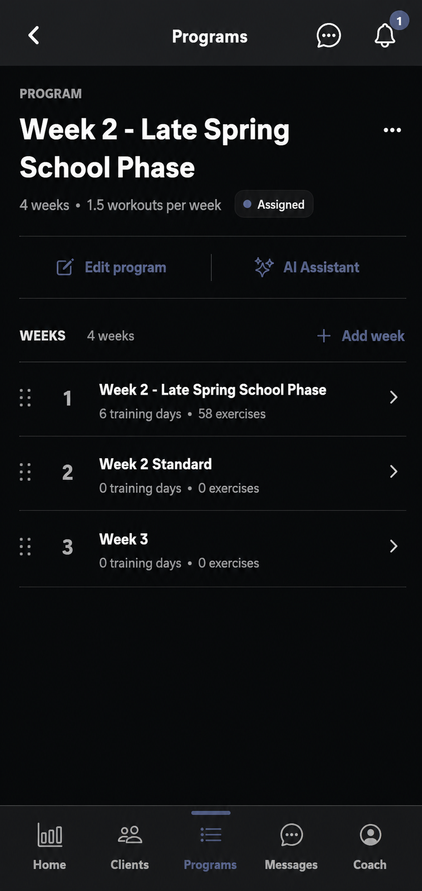37 Training programming and plan review screen.